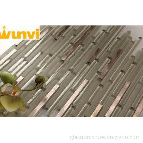 Transparent Strip Glass And Stainless Steel Mosaic Tile For